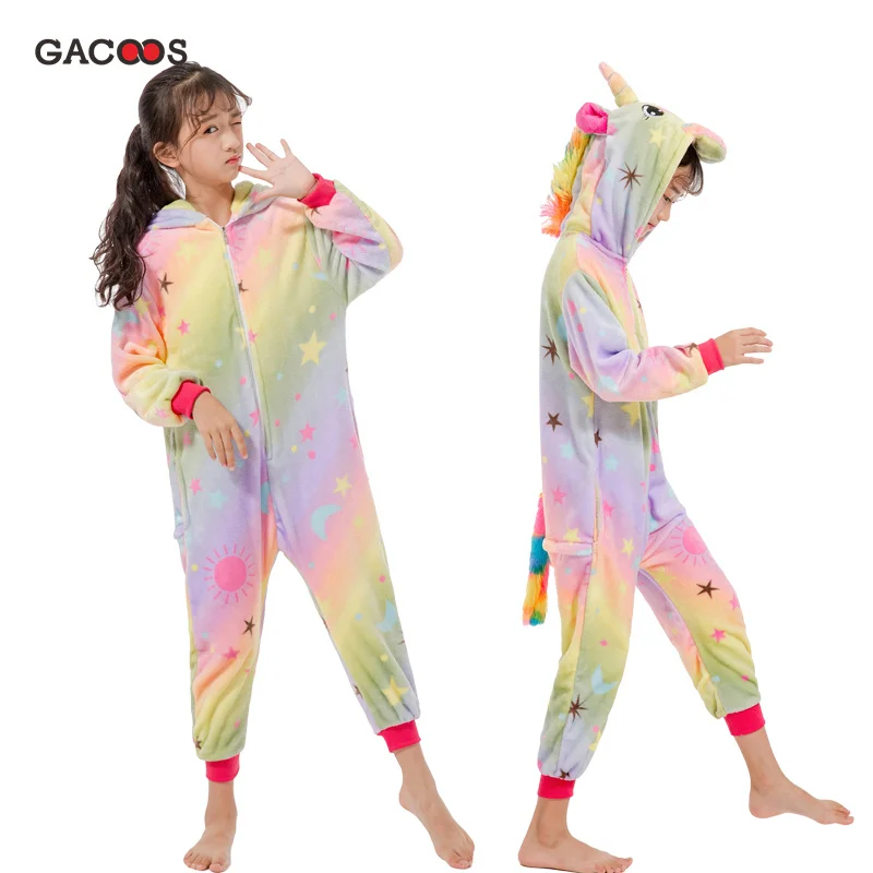 Winter Kigurumi Sleepwear For Girls Boys Animal Panda Stitch Unicorn Onesie Kids Baby Pyjama Cosplay Licorne Children Pajamas