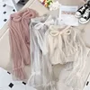 2020 New Spring Summer Women Mesh Blouse Solid Casual Tie Bow Lace Shirts Female Long Sleeve Blouses Bottoming Shirt Tops AB1825 1