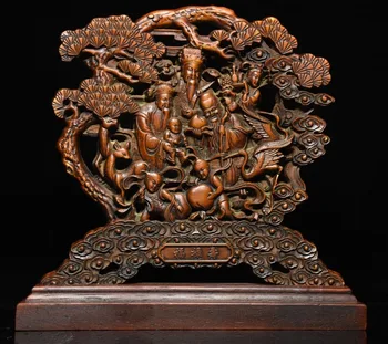 

Christmas 8" Chinese Collection Boxwood wood 3 Longevity God Fu Lu Shou Life Statue screen Halloween