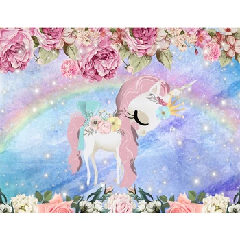 

Unicorn rainbow backdrop for photography newborn baby shower happy birthday theme party decoration background for photo custom