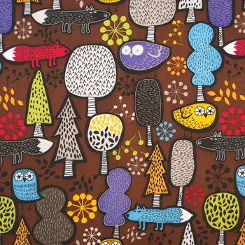 

1 yard Polyester/PVC coated Waterproof Fabric for bag, Animals - Hedgehog and owl on brown background (width=140cm)