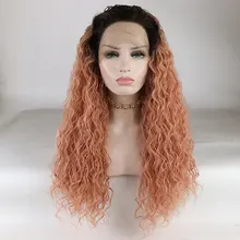 BM черные корни Ombre Розовый волна воды синтетический 13*3 кружева передний парик термостойкие волокна волос натуральный волос для женщин парики