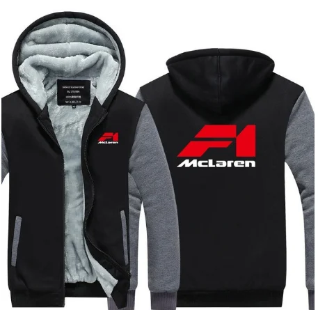 New Winter Fleece Hoodies men Zipper for Mclaren sweatshirt Casual coat male Thicken jackets Tops f