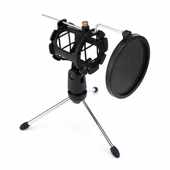 

Microphone Tripod Stand Foldable Desktop Microphone Bracket with Shock Mount Mic Holder Clip and Pop Filter