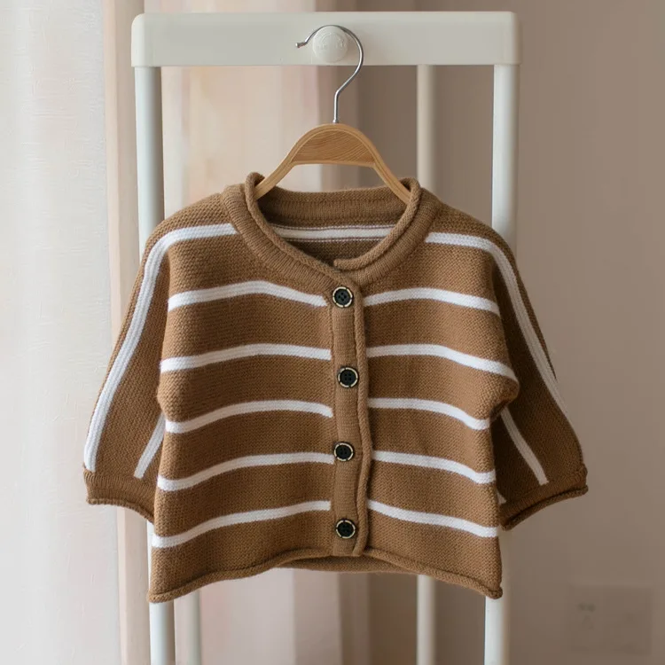 Mmtkids/детская одежда в Корейском стиле; сезон осень-зима; Детский свитер; кардиган в полоску для мальчиков; топы для маленьких детей; B492