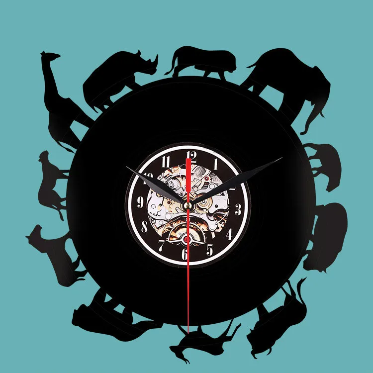 Vintage Vinyl Record LP Wall Clock Kid Room Nursery Animal Wall Art Silent Quartz Decorative Watch Cat Lover Gift
