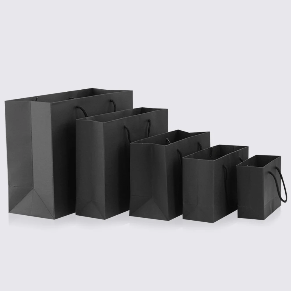 10pcs / black paper bag gift Festival wrapping paper bag kraft paper party gift bag support custom 1 color simple logo