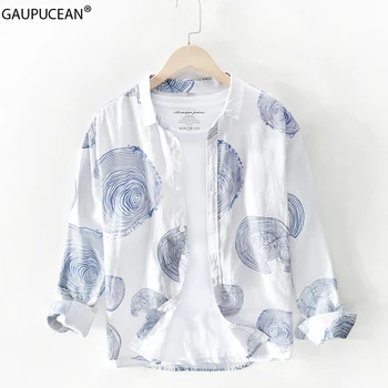 

100% Linen Cool Breathable Anti-static Anti-radiation Fashion Man Shirt Paisley White Khaki Male Casual Long Sleeve Men Shirts