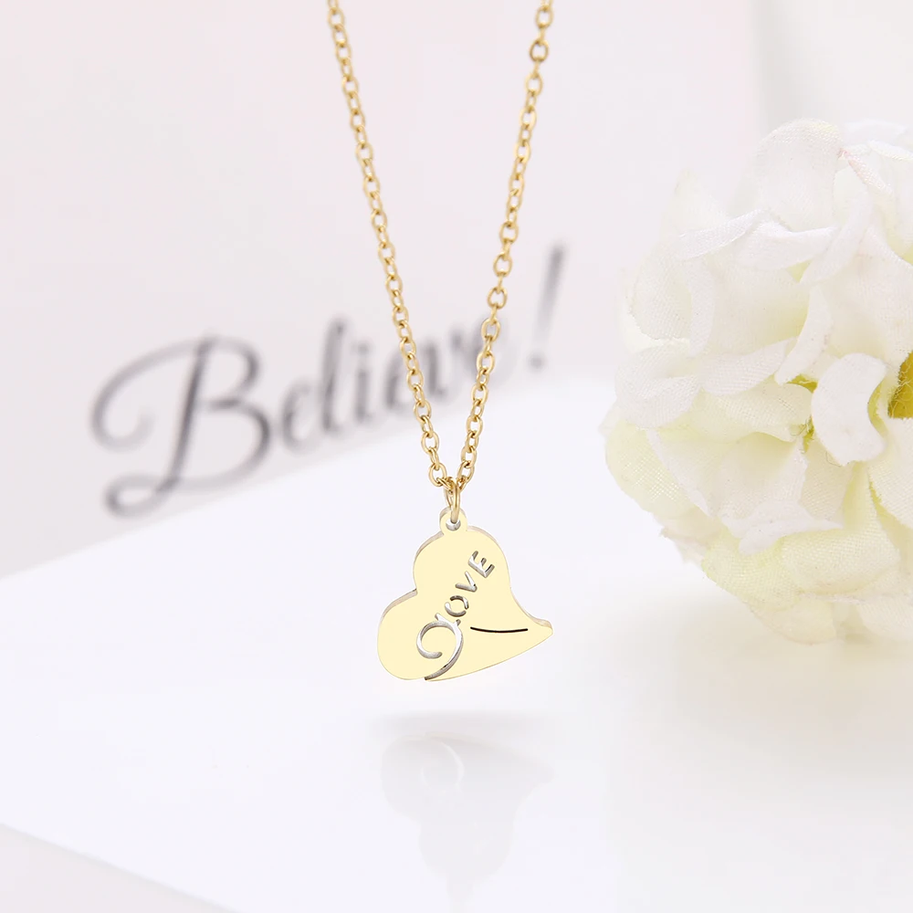 DOTIFI Stainless Steel Necklaces Personalized Love Design Gold and Silver Colored Pendant Necklace Engagement Jewelry | Украшения и