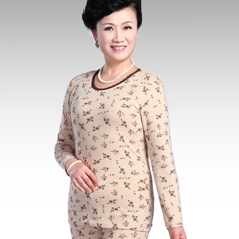 

4XL Large Size Second FemaleThermal Skin Cotton O-neck Long Johns Old Women Winter Pajamas Warm Suit Mother's Thermal Underwear