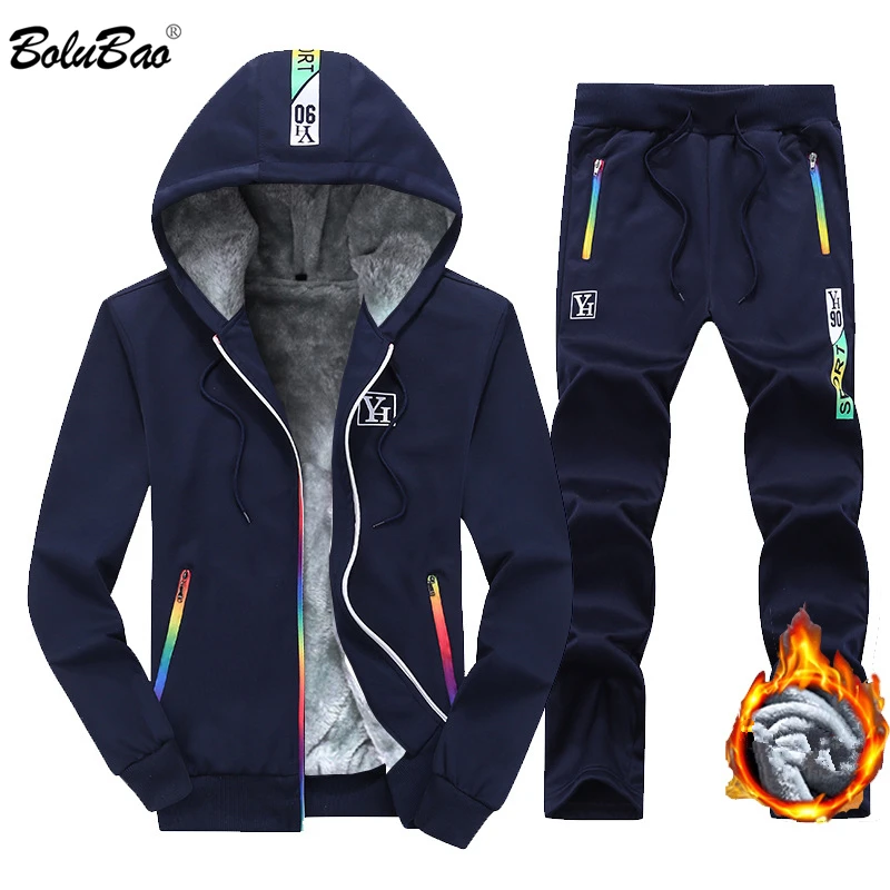 

BOLUBAO Men Tracksuit Sets Jacket + Pant Sweatshirts 2 Piece 2019 Winter Men'a Set Hooded Sporting Suit Coat Set Sportswear Male