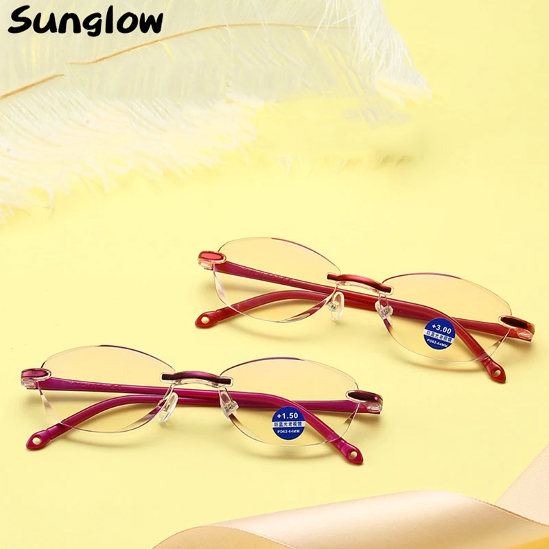 Женские очки для чтения Sunglow модные с диоптриями без оправы защитой от синих линз