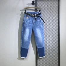 Новинка весны, прямые женские джинсы с высокой талией, свободные тонкие штаны-шаровары подходящих цветов