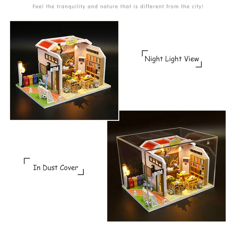 M907 New Classroom Miniatura Wooden Doll House Furniture Wooden Miniaturas Dollhouse Toys for Children Birthday Gifts