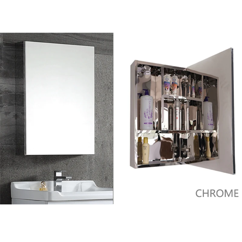 Chrome 40cm Хромированный зеркальный шкаф из нержавеющей стали для ванной комнаты, большое пространство для хранения, три цвета на выбор, мебель для ванной комнаты - Цвет: Chrome 40cm