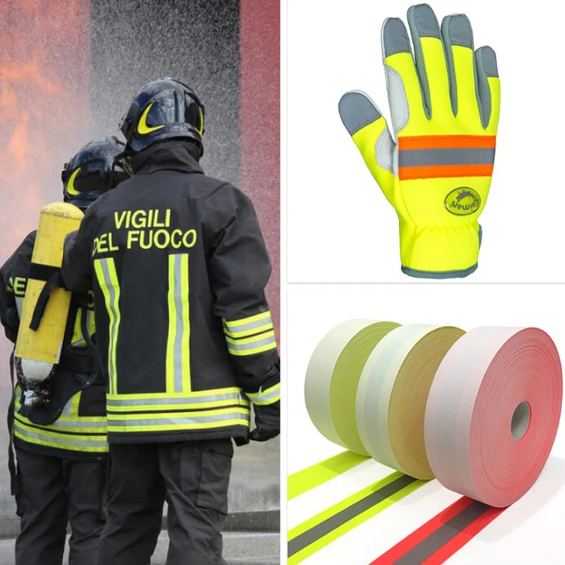 10CMX3M/25M 100% Cotton Reflective Flame Retardant Fabric Sewing on  Fireproof Safety Clothing Warning Tape Firefighter Clothes