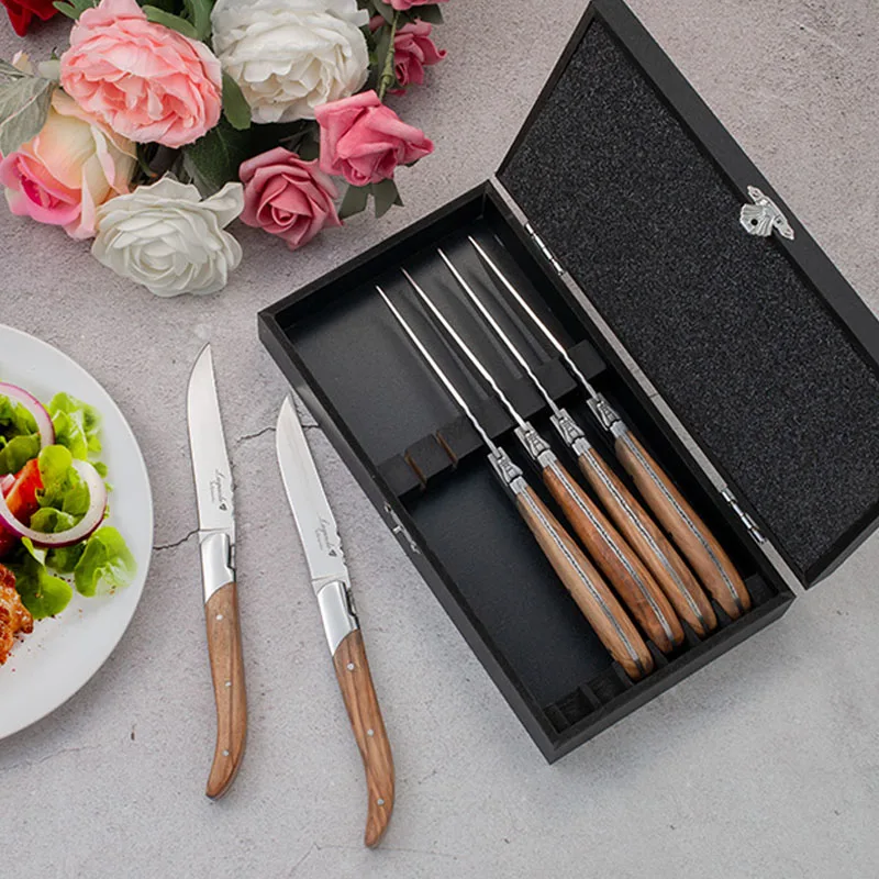 4/6/8/10pcs Laguiole Steak Knives Set Olive Wood Handle Dinner Knife Hammer  Blade Steak Knife 8.25inch Kitchen Cutlery Christmas - AliExpress