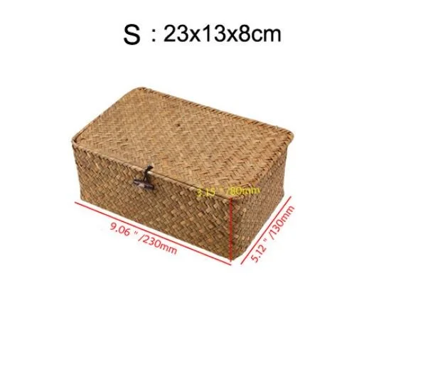 23x13x8CM Ручной работы водоросли плетеный ящик для хранения водорослей, корзина для хранения, отделочная корзина с крышкой, Солнцезащитная ванна, косметический контейнер для полотенец mx01161829 - Цвет: 23x13x8CM