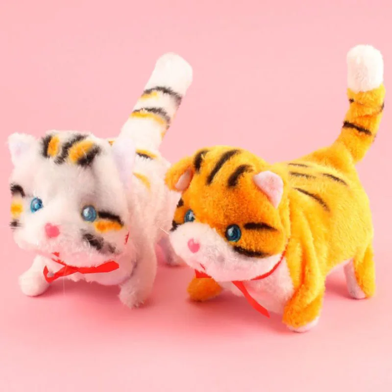 Juguete suave realista naranja gato de Color de peluche de caminar brillante ojo gracioso de simulación se muñeco de peluche