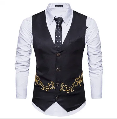 19 Ouma New Style Embroidery Men Korean-style Slim Fit Casual Fashion Suit Waistcoat Factory