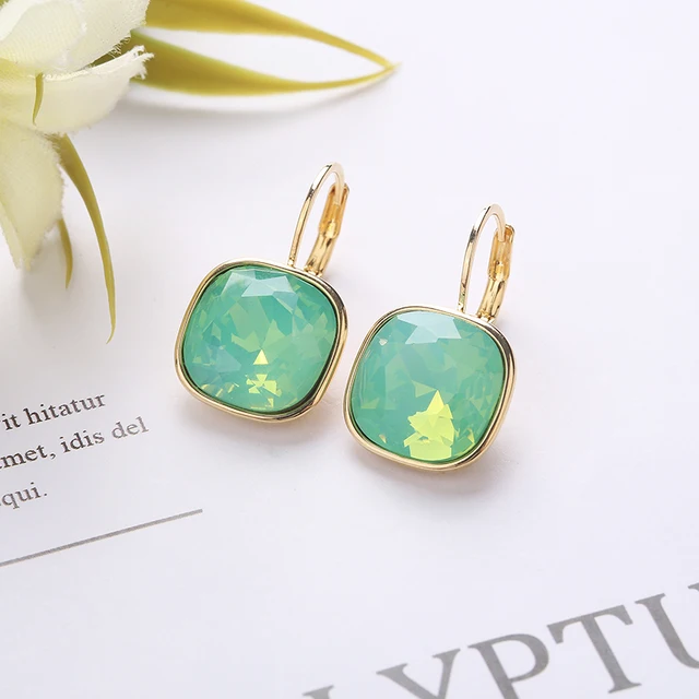 2021 New Design  Square Stones Earrings With French Hook Lever Back For Fashion Girls Wedding Gifts GGREEN OPAL