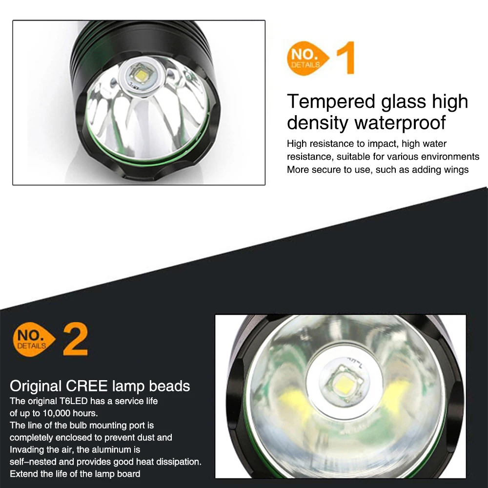Glare Portable and Convenient Strong T6 LED 18650 Lithium Battery Flashlight Outdoor Searchlight