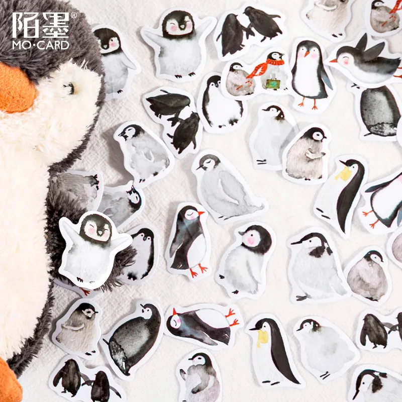 45 unids/pack pingüino lindo Kawaii adhesivo de papelería conjunto de dibujos animados animales adhesivo decorativo etiqueta para diario planificador de bloc de notas