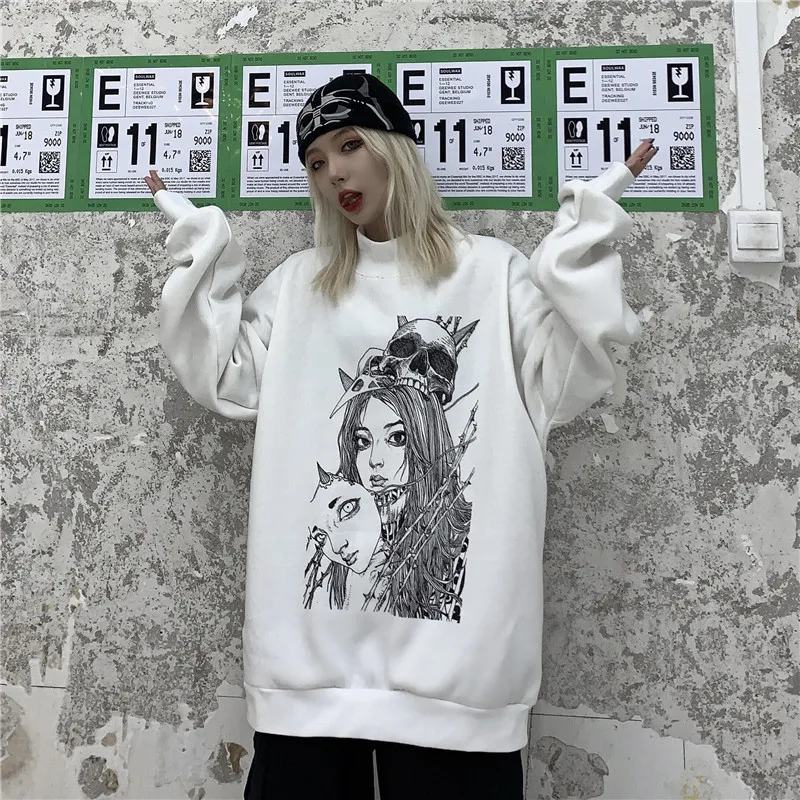 Lychee Harajuku Свободные женские флисовые пуловеры с темными шипами Devil Girl водолазка Женские флисовые толстовки Осенние женские флисовые Топы