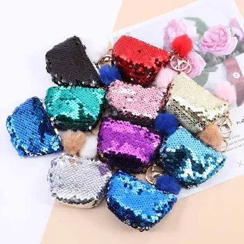 

Coin Purse Women Girl Mermaid Coin Bag With Cute Plush Ball Sequin Money Pouch Mini Wallet Glittering Zipper Earphone Package