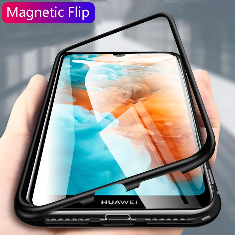 

Metal Magnetic Adsorption Glass Case For Huawei Honor 10 P30 P20 Lite Mate 20 Pro Nova 5 5i 3i 3 4 Y9 Prime P Smart Z 2019 Cover