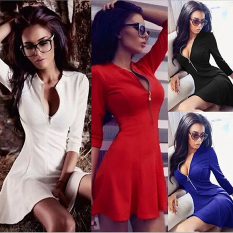 Новинка 2019 сексуальное облегающее платье однотонное на молнии женское с