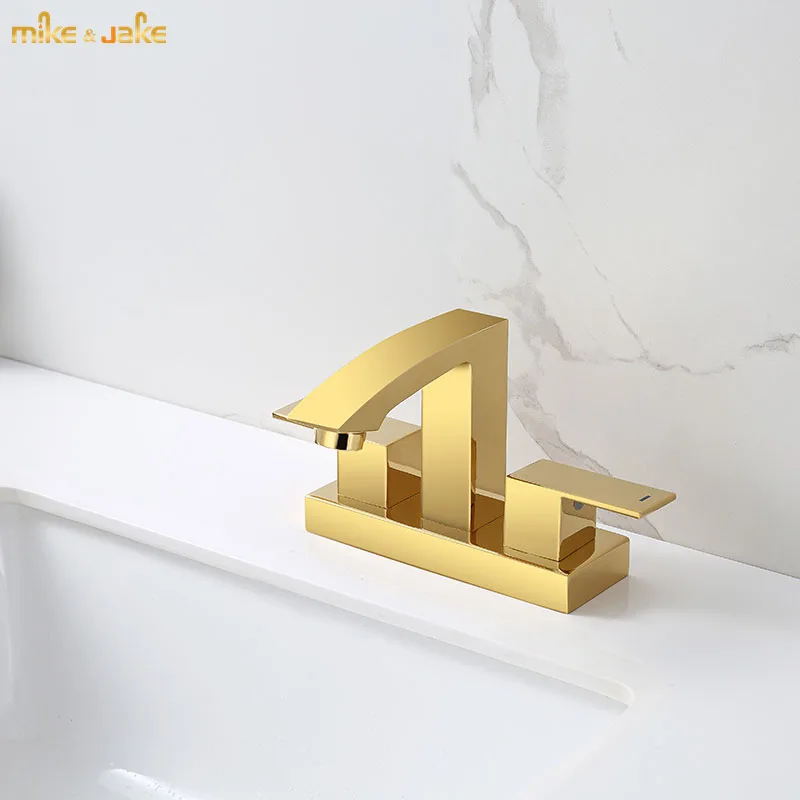 

Gold brush basin mixer us style two hole deck mounted bathroom faucet double handle basin sink faucet hot and cold water tap