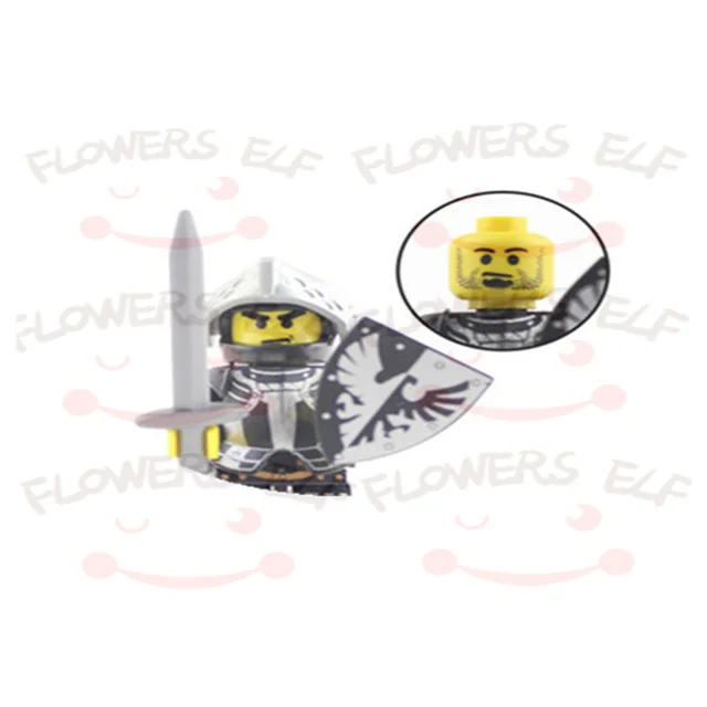 1PCS Blue Lion Red Green Dragon Knight Mini Two-person Villain Middle Age Assembling Building Blocks Children'sToy Medieval Knig 9808B