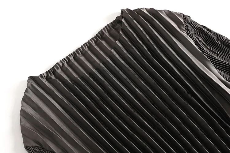 Горячая модное плиссированное платье Miyake со складками из сатина с круглым вырезом Плиссированное кружевное плиссированное платье