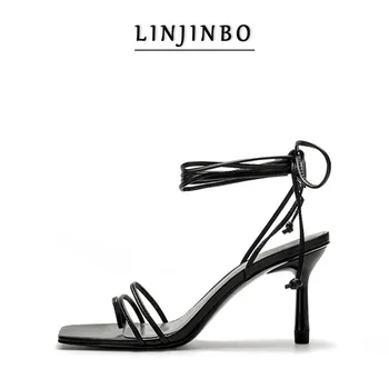 

Black Square Head Gladiator Women Sandals Fashion Summer 2020 New Thong Toe Ankle Strap Women Roman Shoes elegant High Heels