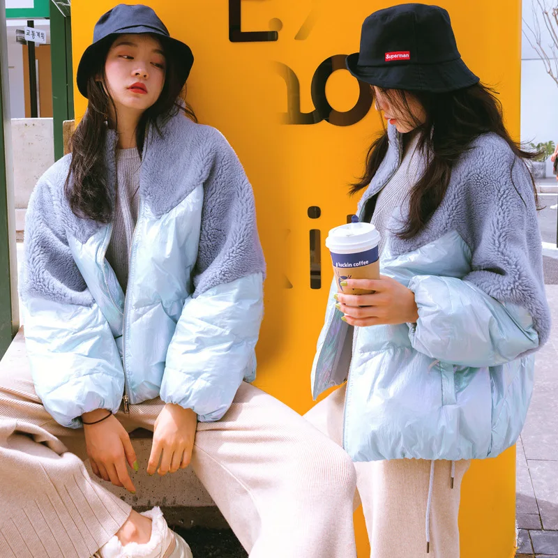 

2019 Autumn And Winter Short Fur Granule Lambs Wool Joint Bright Surface Cotton Coat Women's