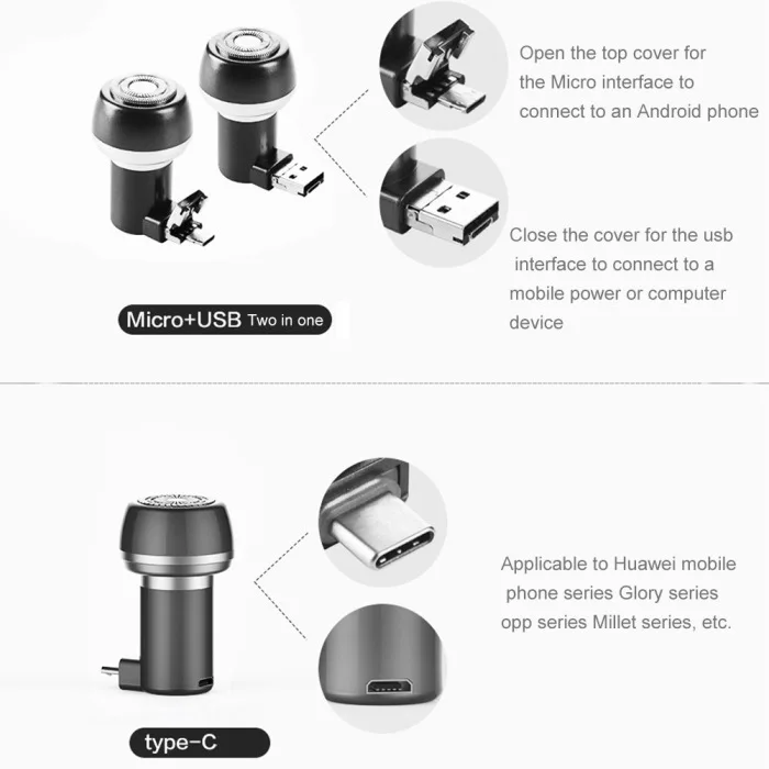 Горячая 2 в 1 Магнитная Мини Портативный тип-c USB Водонепроницаемая бритва длительного пользования CUN 668