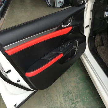 

4pcs Door Handle Panel / Door Armrest Microfiber Leather Cover Trim For Honda Civic 10th Gen 2016 2017 Black with Red Edge