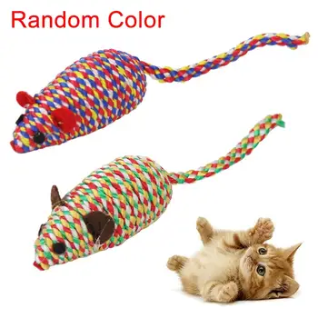 

Cute Pet Cat Kitten Cotton Rope False Mouse Rat Doll Squeaky Interactive Soft Chew Toy