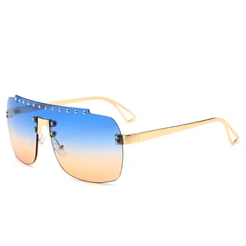 

Rivets inlaid rhinestones frameless women's sunglasses trend men's one-piece gradient multicolor lenses fashionable sunglasses
