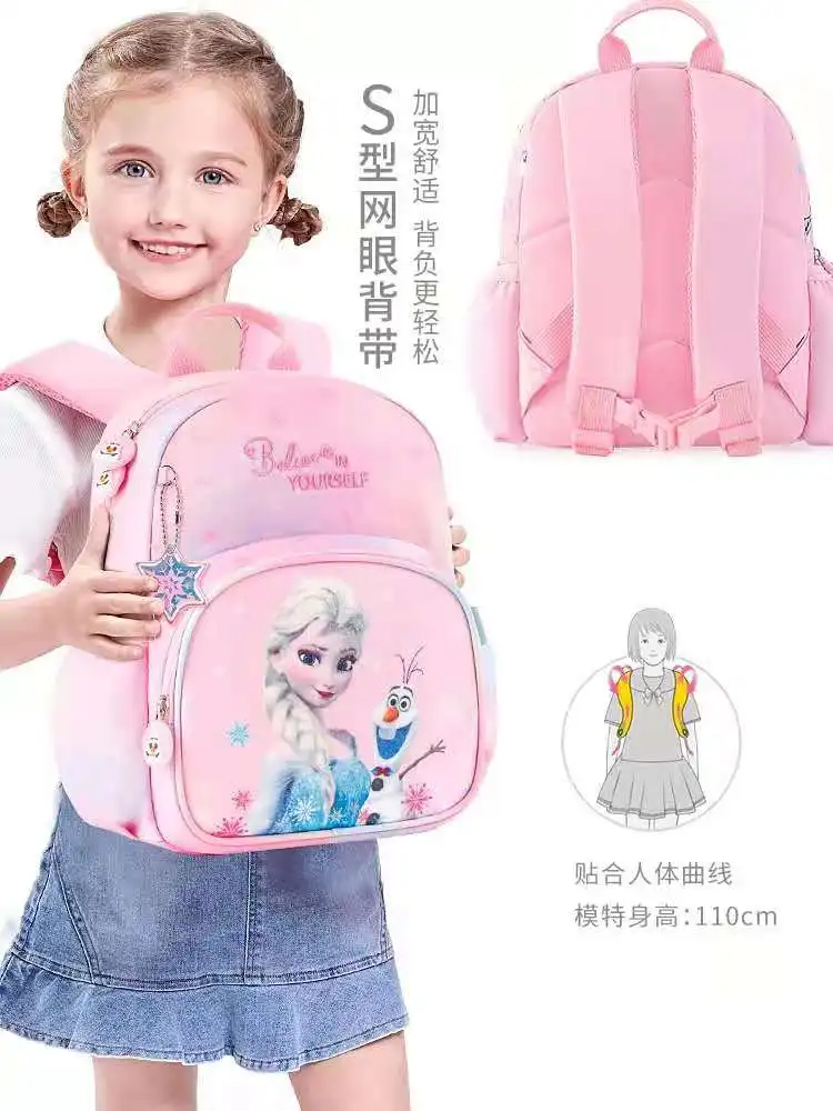 Disney Kindergarten Backpack For Girls Elsa Anna Student Shoulder Orthopedic Bag Super Light Large Capacity Kids Gifts Mochila