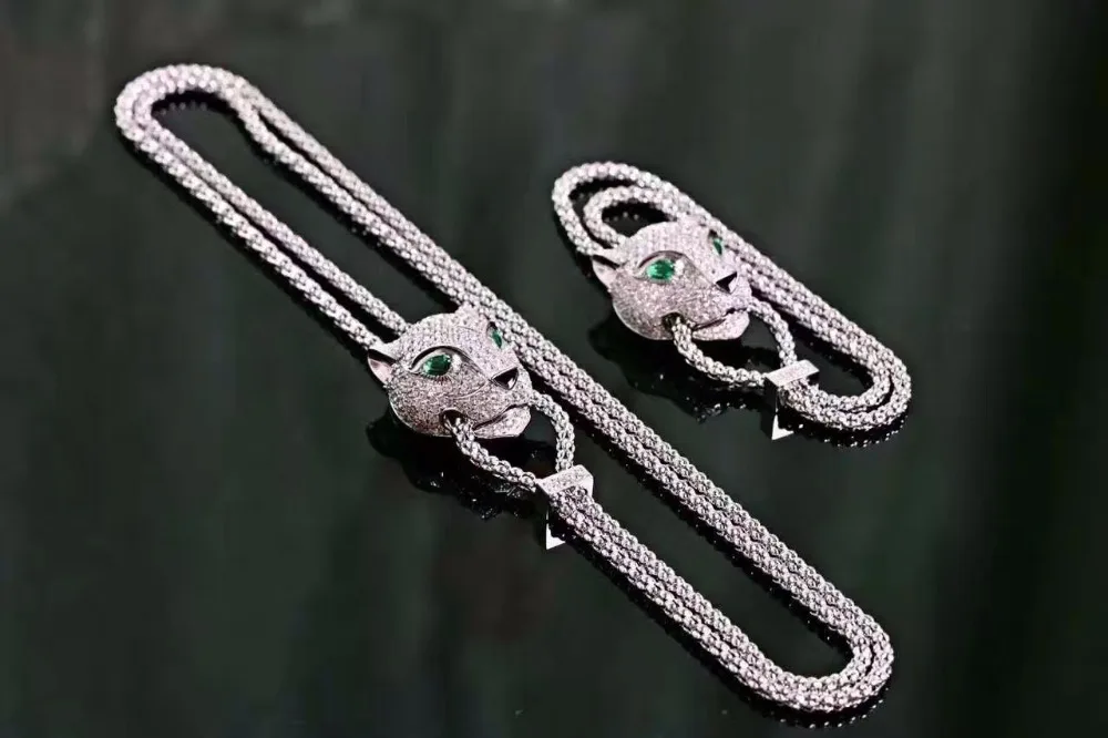 Роскошный бренд panthere набор украшений для женщин Циркон cz ожерелье с леопардом тигр браслет зеленые глаза подвеска с леопардом набор