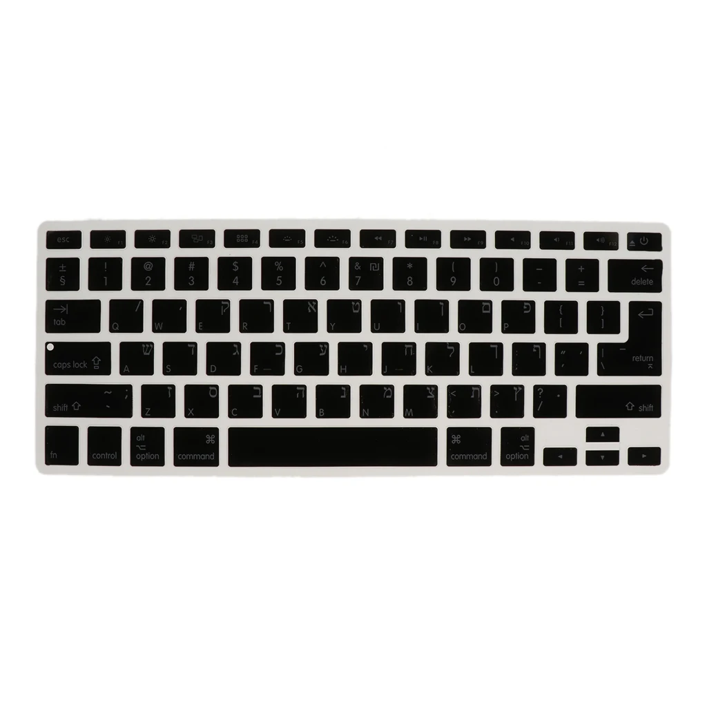 Hebrew English Characters Dustproof Keyboard Cover Skin for MacBook Black