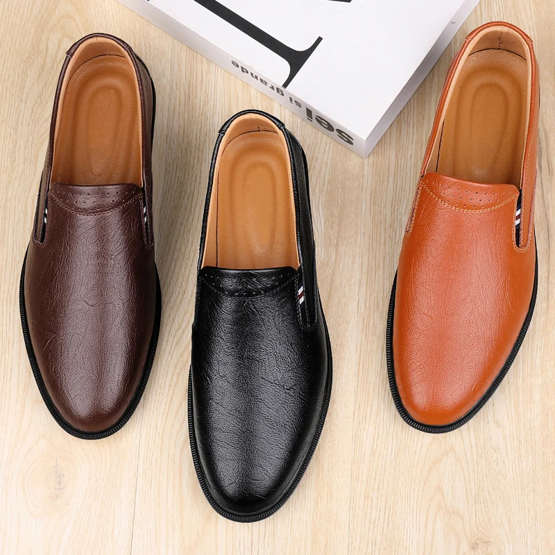 Luxury Leather Men's Casual Shoes Fashion Elastic Fabric Slip on Shoes for Men Hand Sewing Breathable Dress Shoes Size 38-44
