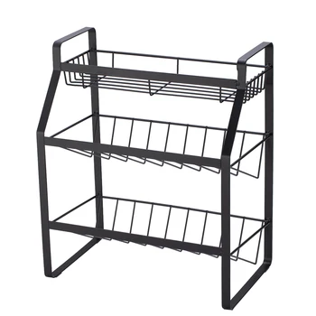 

3 Tier Spice Rack Organizer Carbon Steel Kitchen Countertop Storage Shelf Seasoning Can Jars Bottle Holder Kitchen Organizer
