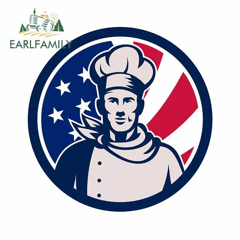 

EARLFAMILY 13cm x 13cm for American Baker Chef Usa Flag Funny Car Stickers Vinyl DIY Graffiti Sticker Personality Decal for VAN