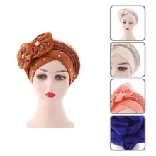 

Chic Head Wrap Warm Head Cover Faux Pearl Bonnet Hat Head Wrap Turban Beanie Turban Beanie