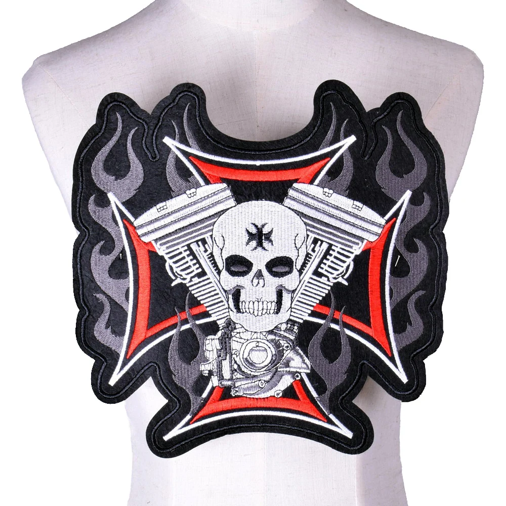 Big Punk Skull Patch Iron Biker Morale Wings Back Patch Badge Large Embroidery Patches for Clothes Jacket Jeans Applique NL210 