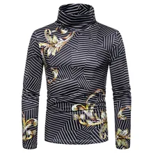 Новинка осени, мужская полосатая футболка большого размера с большим рисунком, с высоким воротником, с длинным рукавом, мужская рубашка на подкладке J771