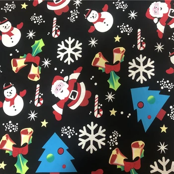 

50x145CM Santa Claus and Snowmen Christmas Black Cotton Fabric for Kids Cloth Hometextile Cushion Cover DIY Material